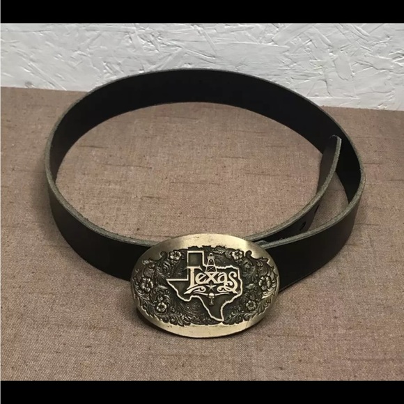 ADM Award Design Medals Texas Solid Brass Buckle Black Leather Belt Norman OK - Picture 1 of 13